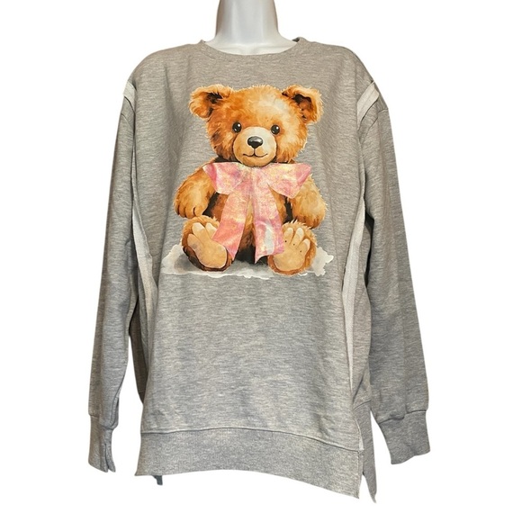 Goodie Two Sleeves Oversized Teddy Bear Design Sweatshirt - Picture 1 of 3